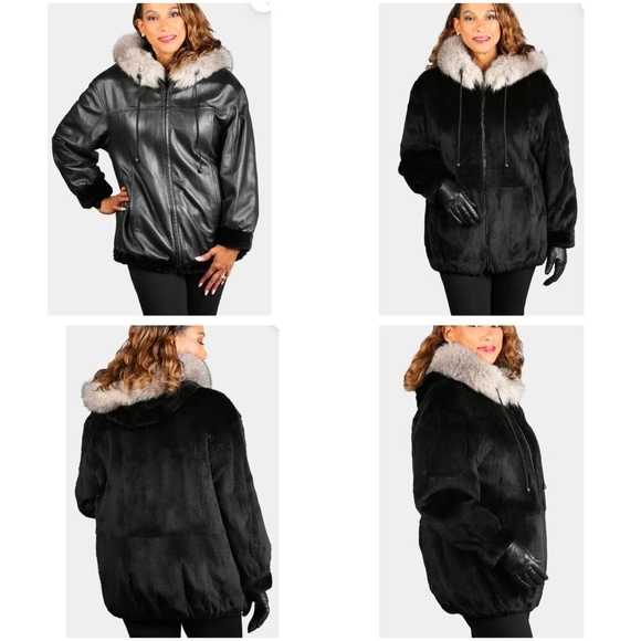 Unbranded Jackets & Blazers - Woman's Dyed Black Sheared Mink Fur Parka Reversing to Black Leather M/L